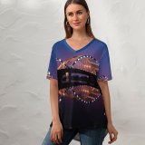 yanfind V Neck T-shirt for Women Quang Anh Ta Dragon Bridge City Lights Night Reflection Arch Bridge Hàn Summer Top  Short Sleeve Casual Loose