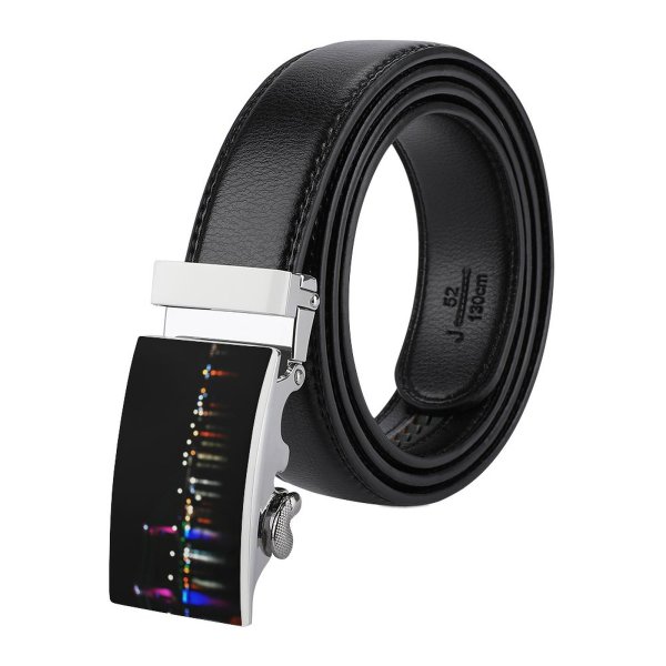 yanfind Belt  Festival City Dark Shining  Illuminated Lights Evening Light Defocused Luminescence Men's Dress Casual Every Day Reversible Leather Belt