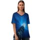 yanfind V Neck T-shirt for Women Otto Berkeley Light Beam Skyscraper Look Modern Architecture Building Night Light Show Summer Top  Short Sleeve Casual Loose