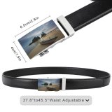 yanfind Belt Beautiful Sand Scenery Clouds Oceanside Island Beach  Peaceful Waters Boat Tranquil Men's Dress Casual Every Day Reversible Leather Belt