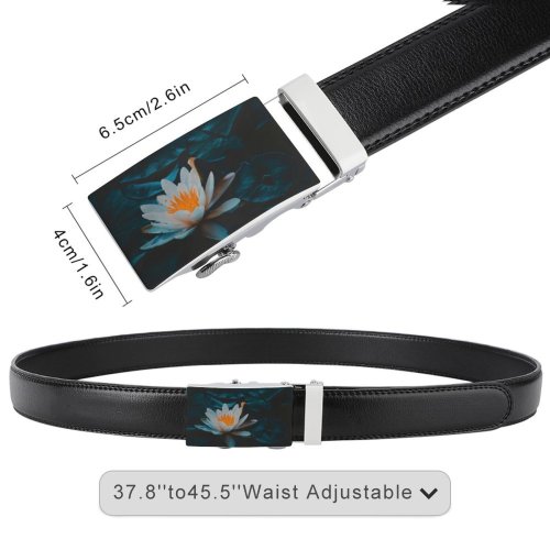 yanfind Belt Beautiful Plant Aquatic Lily Blooming Leaves Floating Flora Petals Bloom  Lotus Men's Dress Casual Every Day Reversible Leather Belt