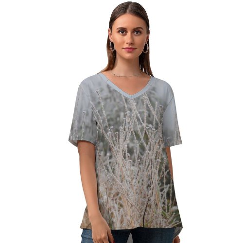 yanfind V Neck T-shirt for Women Clock Christmas Frost Snow Wallpapers Eve Outdoors Wishes Nikon Time Year Summer Top  Short Sleeve Casual Loose