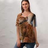 yanfind V Neck T-shirt for Women Lovely Wuhan Decor China Plant Abyssinian Pictures Pet Home Manx Free Summer Top  Short Sleeve Casual Loose