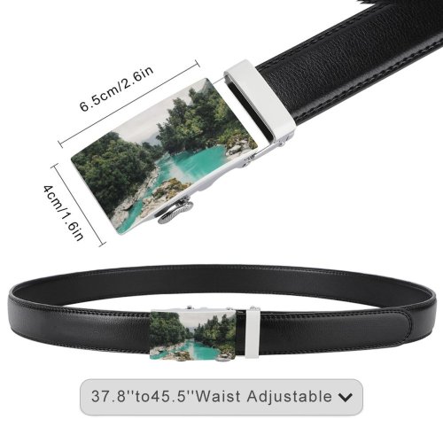 yanfind Belt Beautiful Forest Grass Adventure Landscape Daylight Paradise Rainforest Turquoise River Scenic Outdoors Men's Dress Casual Every Day Reversible Leather Belt