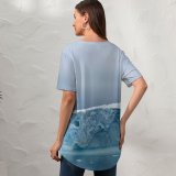 yanfind V Neck T-shirt for Women Landscape Snow Wallpapers Sea Mountain Teal Outdoors Greenland Pictures Creative Glacier Summer Top  Short Sleeve Casual Loose