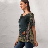 yanfind V Neck T-shirt for Women Hobbiton Door Gourd Flora Hobbit Pottery Potted Quaint Jar Grass Fantasy Summer Top  Short Sleeve Casual Loose