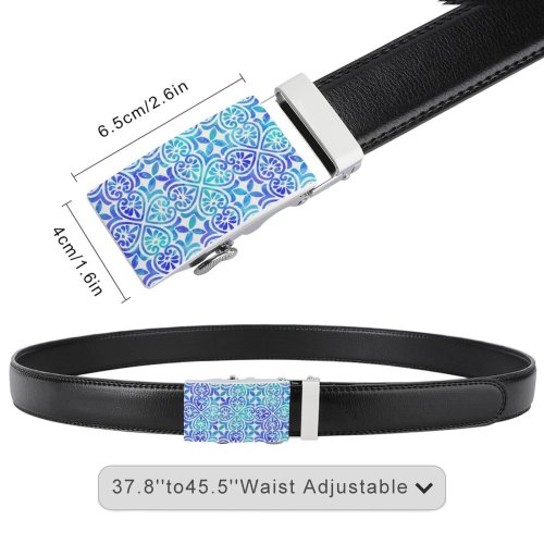 yanfind Belt Spanish Portuguese Arabic Flooring Mexican Watercolor Ceramics Porcelain Pottery  Moroccan Medallion Men's Dress Casual Every Day Reversible Leather Belt