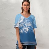 yanfind V Neck T-shirt for Women Oliver Buettner Mount Cook Zealand Aoraki National Park Mountain Peak Snow Covered Summer Top  Short Sleeve Casual Loose