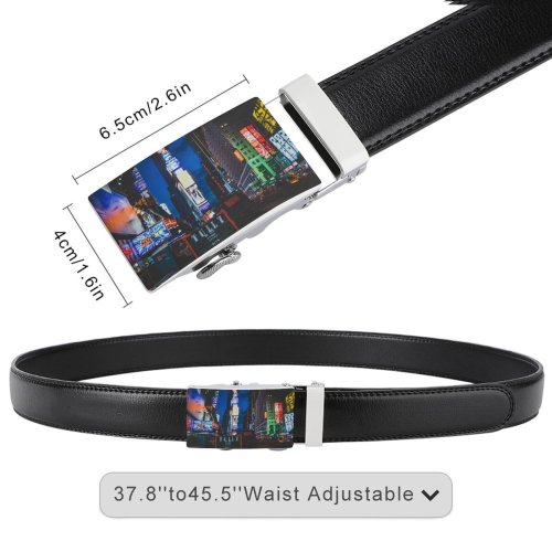 yanfind Belt Billboard Street City Illuminated Lights Downtown Traffic Evening Buildings  Urban Architecture Men's Dress Casual Every Day Reversible Leather Belt