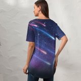 yanfind V Neck T-shirt for Women Space Planet Comet Galaxy Asteroids Colorful Summer Top  Short Sleeve Casual Loose