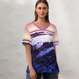 yanfind V Neck T-shirt for Women Romain Guy Fitzgerald Marine California USA Moss Beach Rocks Sunset Purple Sky Summer Top  Short Sleeve Casual Loose