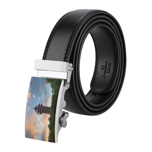 yanfind Belt Sichuan Chinese Summer Tall Architecture Tree Building  Season Landscape Craft Destinations Men's Dress Casual Every Day Reversible Leather Belt