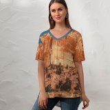 yanfind V Neck T-shirt for Women Hay Greenery Denim Hat Canyon Santa Boots Mountain Outdoors Free States Summer Top  Short Sleeve Casual Loose