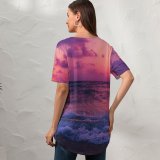 yanfind V Neck T-shirt for Women Vibes Outdoors Sunrise Sunset Magic Positive Good Supernatural Sea PNG Ocean Beach Summer Top  Short Sleeve Casual Loose