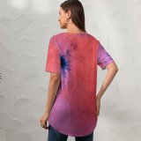 yanfind V Neck T-shirt for Women Splash Graphics Colorful Texture Linen Wallpapers Decor Plant Free Modern Art Pictures Summer Top  Short Sleeve Casual Loose