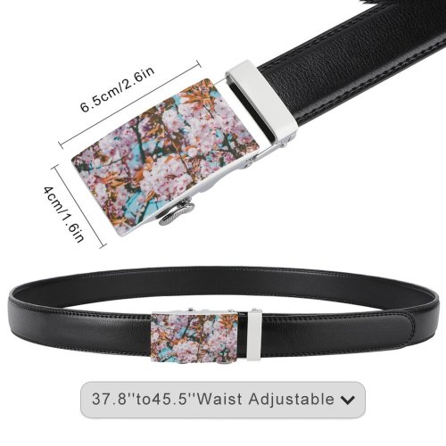yanfind Belt  Focus Beautiful Delicate Flowers Depth Field Growth Blooming Cherry Leaves Flora- Men's Dress Casual Every Day Reversible Leather Belt