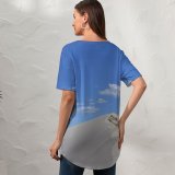 yanfind V Neck T-shirt for Women Kyiv Photo Landscape Soil Sky Wallpapers Hill Mountain Outdoors Scenery Slope Summer Top  Short Sleeve Casual Loose