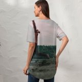 yanfind V Neck T-shirt for Women Jumping Nusa Life Public Hills Wallpapers Mountain Vigour Tenggara Spirited West Summer Top  Short Sleeve Casual Loose