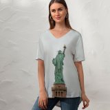 yanfind V Neck T-shirt for Women Structure Freedom Building Nyc Overcast Public Island Wallpapers Architecture States York Summer Top  Short Sleeve Casual Loose