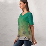 yanfind V Neck T-shirt for Women Shoreline Ocean Life Land Landscape Aerial Wallpapers Sea Beach Outdoors Scenery Summer Top  Short Sleeve Casual Loose