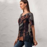 yanfind V Neck T-shirt for Women Creepy Building Buena Mansion Wallpapers Halloween Lake Architecture Happy Spooky States Summer Top  Short Sleeve Casual Loose