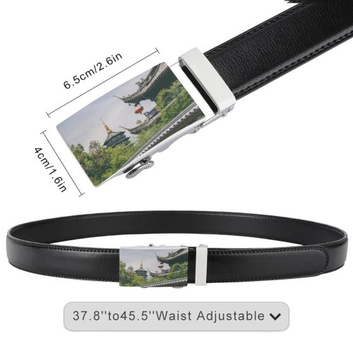 yanfind Belt Shrine Chinese Architecture Building Spirituality Monastery Morning Landscape Tile Window Destinations Construction Men's Dress Casual Every Day Reversible Leather Belt