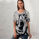 yanfind V Neck T-shirt for Women Graffiti Brussels Concrete Expression Yelling Wallpapers Skin Stencil Urban Rage Free Summer Top  Short Sleeve Casual Loose