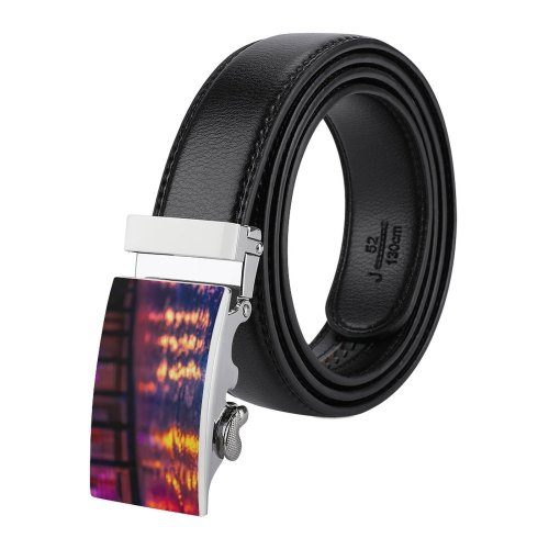 yanfind Belt  Design Illuminated Lights Evening Bollard Defocused Luminescence Ripples Outdoors Reflections Pool Men's Dress Casual Every Day Reversible Leather Belt