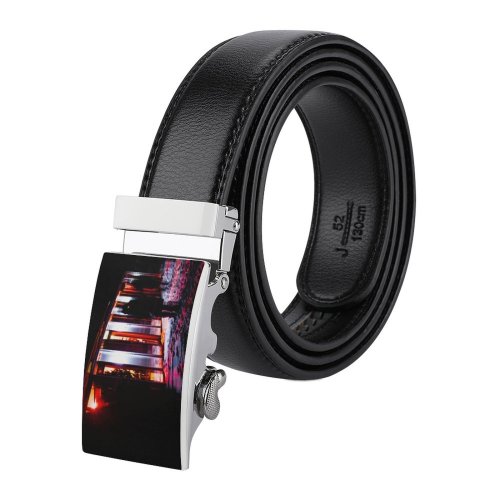 yanfind Belt  Festival Winter Street City Dark Illuminated Lights Landscape Evening Luminescence Snow Men's Dress Casual Every Day Reversible Leather Belt