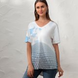 yanfind V Neck T-shirt for Women Triangle Space Glass Buena Fun Public Sky Wallpapers Lake Happy Epcot Summer Top  Short Sleeve Casual Loose