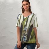 yanfind V Neck T-shirt for Women Sun Flora Spring Flowers Agapanthus Grapes Wallpapers Plant Produce Fruits Stock Summer Top  Short Sleeve Casual Loose