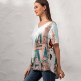 yanfind V Neck T-shirt for Women Castle Building Buena Lake Pole Architecture Outdoors Stock Free Church States Summer Top  Short Sleeve Casual Loose