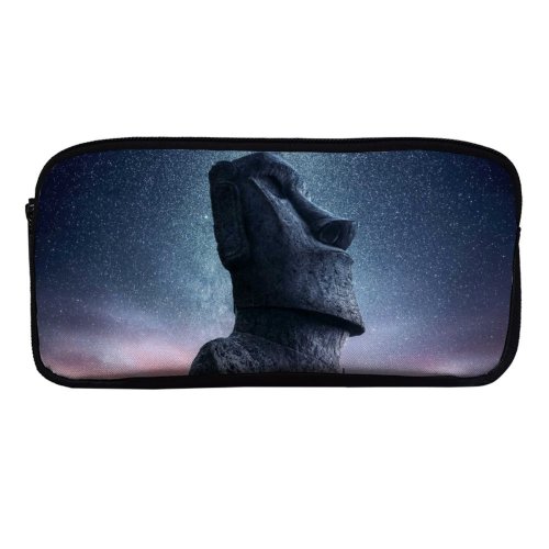 yanfind Pencil Case YHO Grafixart Moai Statue Easter Island Ancient Architecture Starry Sky Sunset Dawn Heritage Zipper Pens Pouch Bag for Student Office School