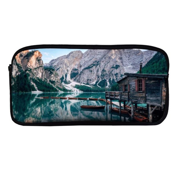 yanfind Pencil Case YHO Samuele Errico Piccarini Lake Braies Italy Wooden Boats Mountains  Snow Reflection Zipper Pens Pouch Bag for Student Office School