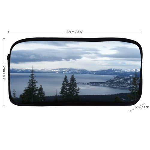 yanfind Pencil Case YHO Winter Highland Lake Atmospheric Wilderness Cloud  Sky  Landforms Vacation Tree Zipper Pens Pouch Bag for Student Office School