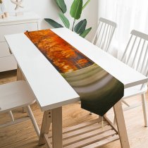 Yanfind Table Runner Hmetosche Forest Path Trunks Trees Woods Autumn Leaves Road Sun Rays Everyday Dining Wedding Party Holiday Home Decor