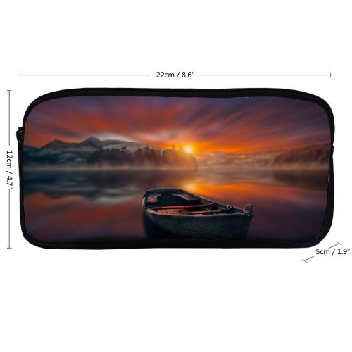 yanfind Pencil Case YHO Hmetosche Sunset Boat Lake Reflections Dawn Mountains Fog Trees Zipper Pens Pouch Bag for Student Office School