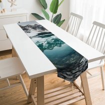 Yanfind Table Runner Mountain Lake Range Reflection Landscape Snow Covered Winter Dusk Scenery Everyday Dining Wedding Party Holiday Home Decor