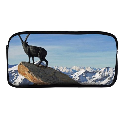 yanfind Pencil Case YHO Winter Goat Landscape  Chamois Goats Rocks  Cow  Landscapes Family Zipper Pens Pouch Bag for Student Office School