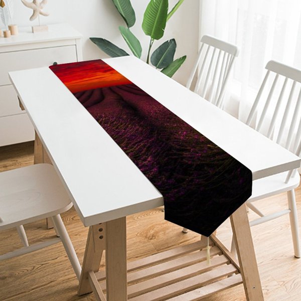 Yanfind Table Runner Hmetosche Sunset Lavender Fields Lighthouse Sky Flowers Evening Everyday Dining Wedding Party Holiday Home Decor