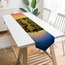 Yanfind Table Runner Bruno Glätsch Forest Trees Sunset Sky Mirror Lake Reflection Landscape Scenery Afterglow Everyday Dining Wedding Party Holiday Home Decor