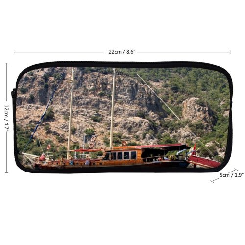 yanfind Pencil Case YHO Vehicle Ship Cliff Sea Bay Watercraft Sailboat Charter Transportation Marmaris Schooner Yacht Zipper Pens Pouch Bag for Student Office School