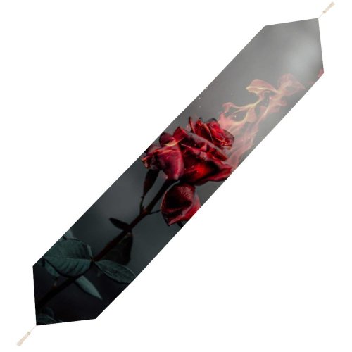 Yanfind Table Runner Vadim Sadovski Flowers Rose Flower Fire Burning Dark Everyday Dining Wedding Party Holiday Home Decor