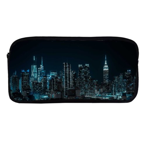 yanfind Pencil Case YHO Sanaan Mazhar Black Dark York City Cityscape Night City Lights Half Zipper Pens Pouch Bag for Student Office School