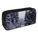 yanfind Pencil Case YHO Winter Forest Cabin Sky Evergreen Switzerland Tree Forest Winter Natural Freezing Snow Zipper Pens Pouch Bag for Student Office School