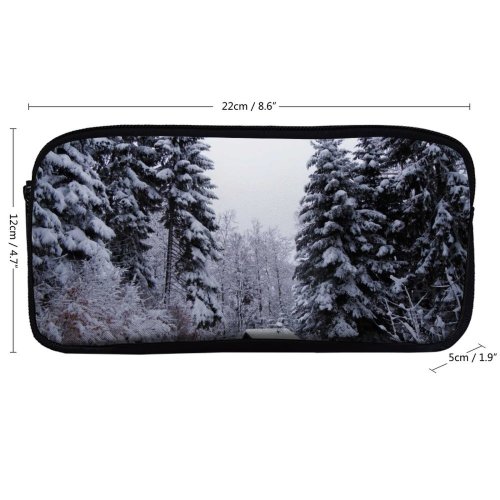 yanfind Pencil Case YHO Winter Forest Cabin Sky Evergreen Switzerland Tree Forest Winter Natural Freezing Snow Zipper Pens Pouch Bag for Student Office School
