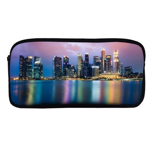 yanfind Pencil Case YHO Romain Guy Singapore Cityscape Buildings Skyscrapers Reflection Night City Lights Colorful Zipper Pens Pouch Bag for Student Office School