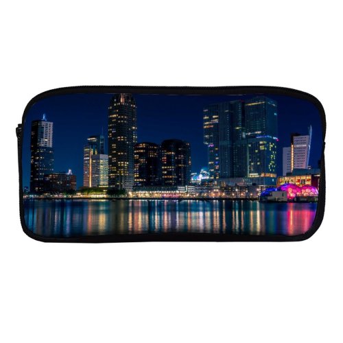 yanfind Pencil Case YHO Carsten Heyer City Rotterdam Netherlands Nightscape Cityscape Reflection Night Lights Skyscrapers Zipper Pens Pouch Bag for Student Office School