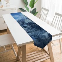 Yanfind Table Runner Winter Moon Frozen Forest Village Snowfall Everyday Dining Wedding Party Holiday Home Decor