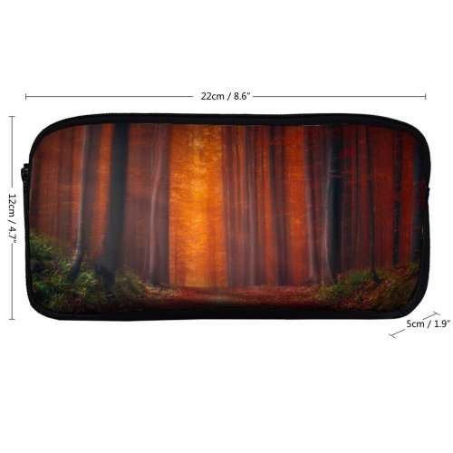 yanfind Pencil Case YHO Hmetosche Autumn Forest Pathway Fallen Leaves Sunset Landscape Trees Woods Zipper Pens Pouch Bag for Student Office School